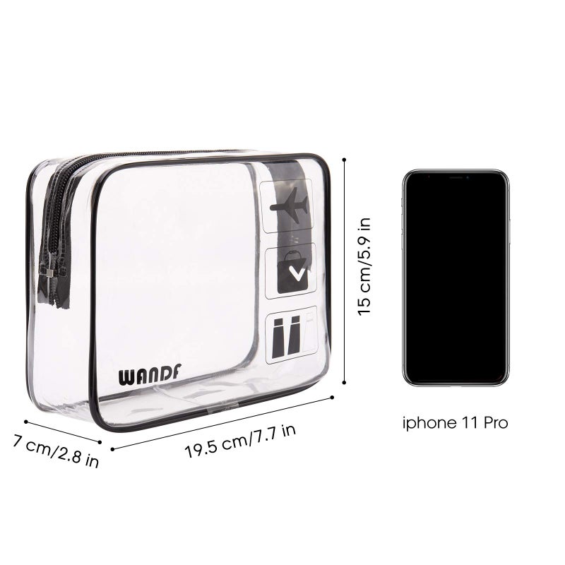 WANDF TSA Approved Toiletry Bag  2 Packs Travel Clear Toiletry Bag  Quart Size Makeup Cosmetic Pouch with Zipper  Carry-On Airport Compliant Bag for Women and Men(3 pcs  Black) - Image 4